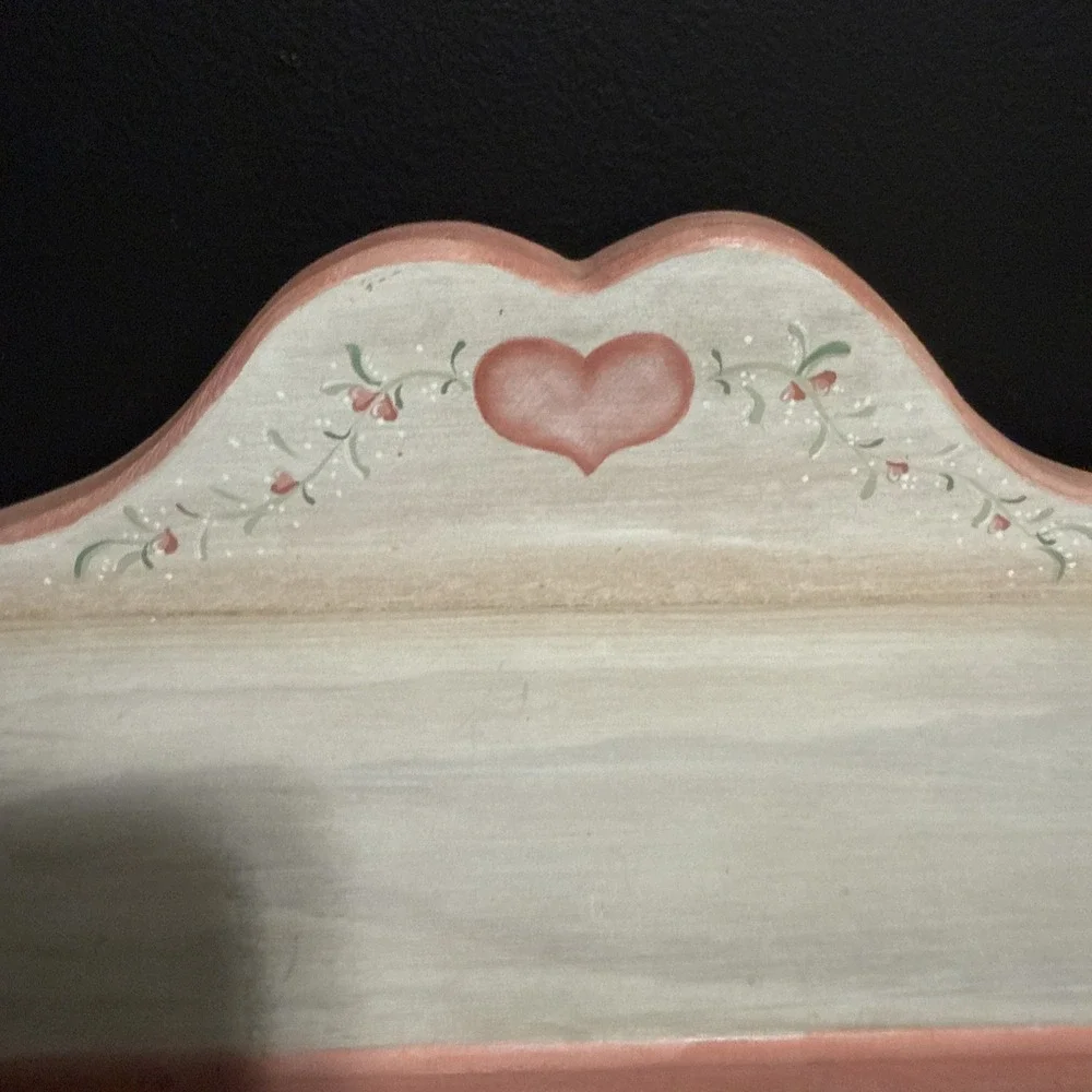 Vintage Pink And White Heart Cutout Wood Storage Hutch  Shelf Cottagecore